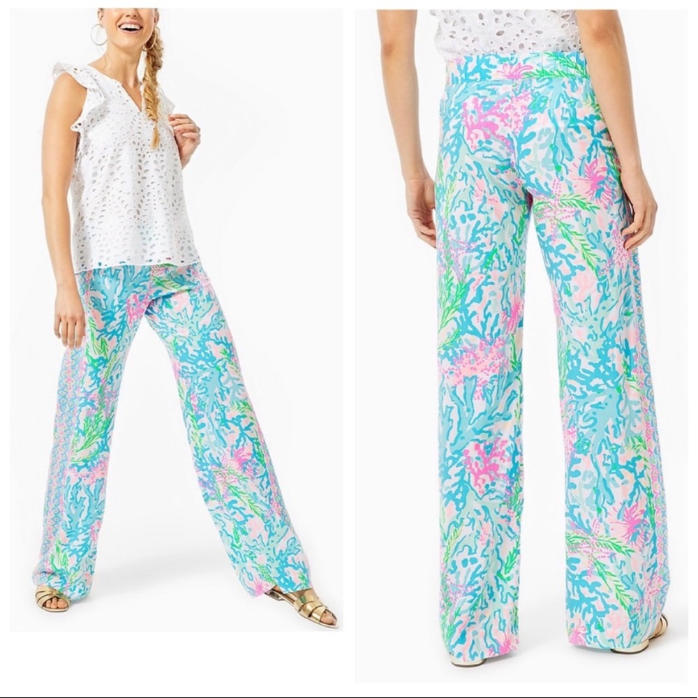 Medium Petite Lilly Pulitzer Bal Harbor Palazzo Pants in Coral Bay